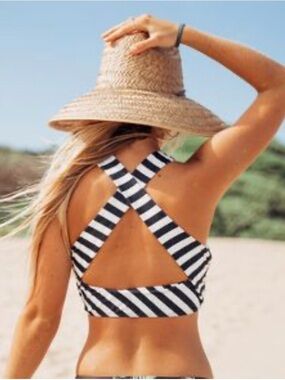Albion Black & White Striped Bikini Top